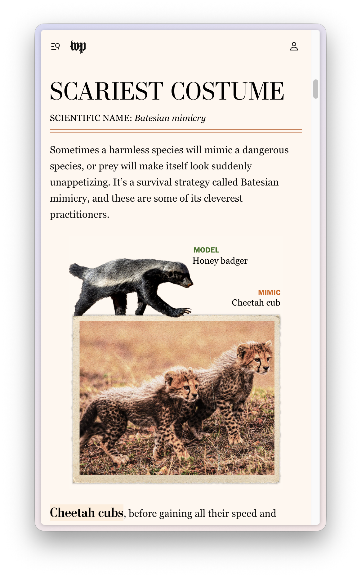 Scariest Costume — Batesian mimicry